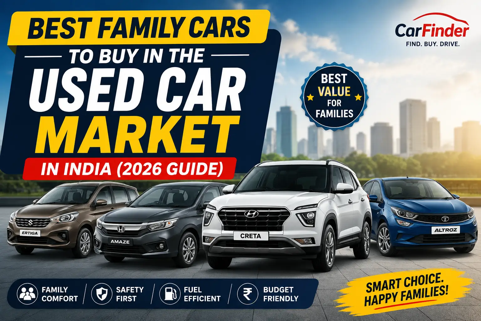 used family cars India, best second hand family cars, used SUVs India, family car buying guide, affordable family cars India.