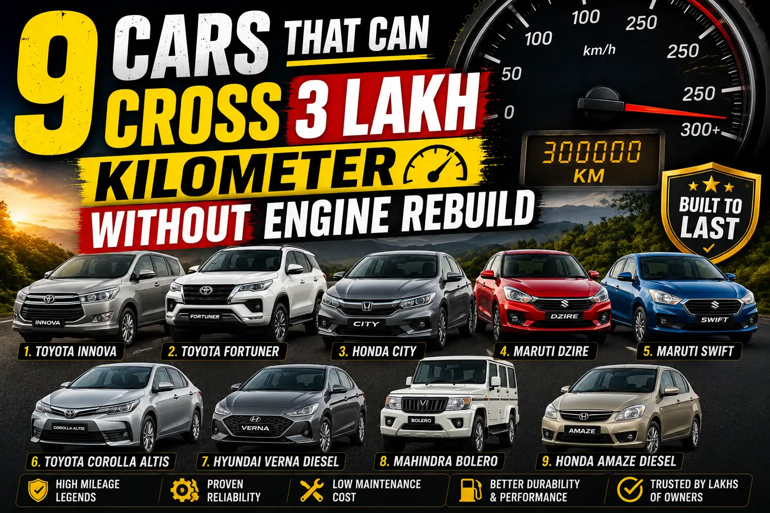 Cars That Can Easily Cross 3 Lakh Kilometers Without an Engine Rebuild